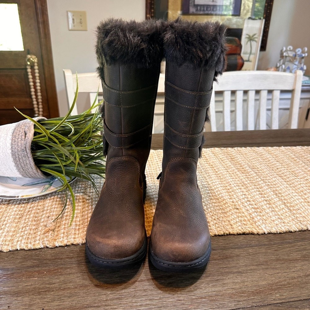LL Bean Nordic Tek  Waterproof‎ Brown Leather Faux Fur Winter Boots Womens  6.5M - Picture 8 of 16